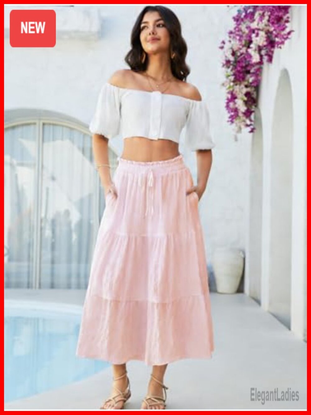 Boho Ruffle Maxi Skirt Flowy Summer A-Line - Picture 3 of 6